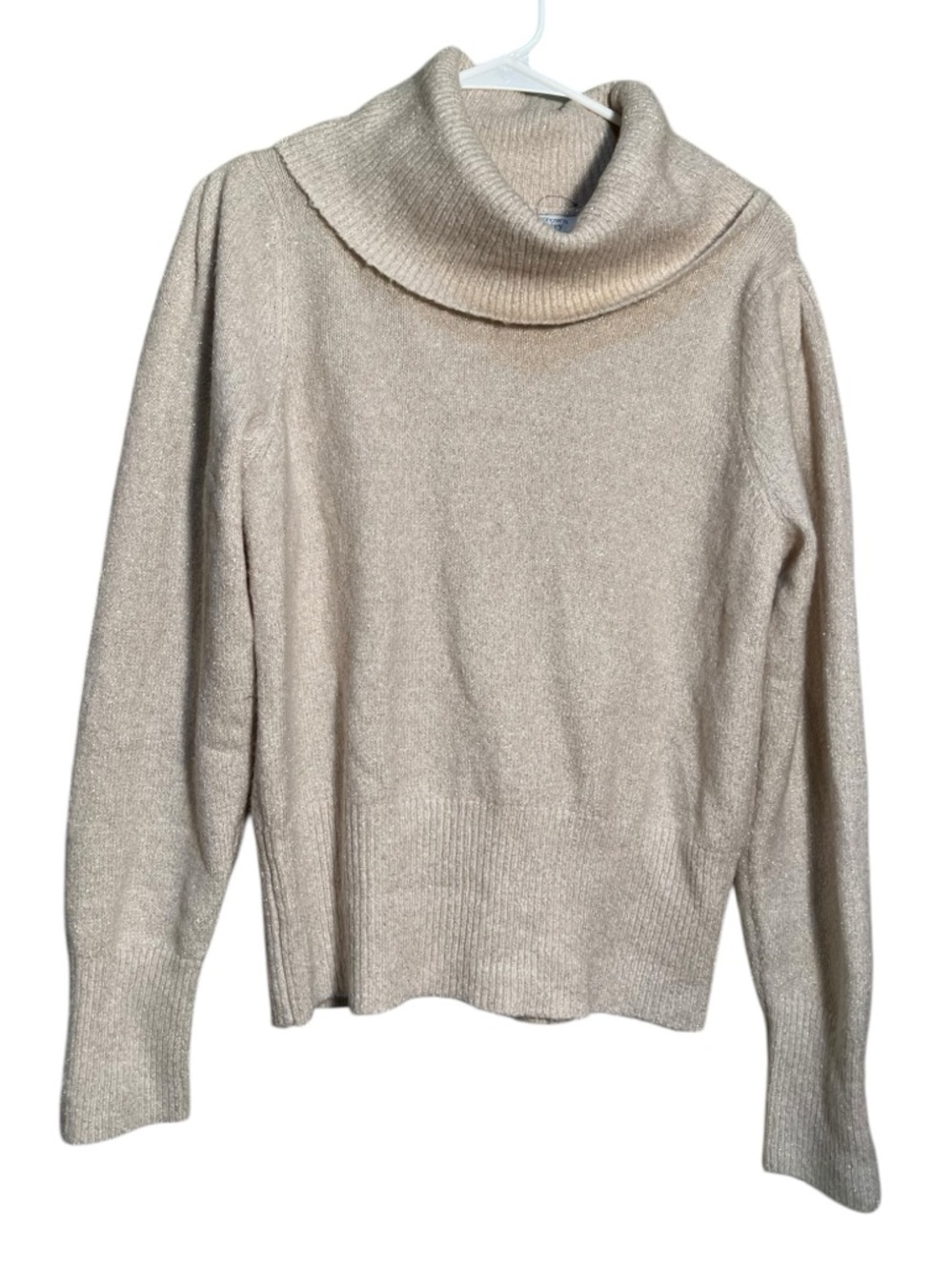 Crown & Ivy Women's Size Medium Cowl Neck Sweater Beige Light Gold Metallic Knit